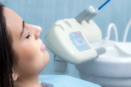 female patient, calm and relaxed in a dental chair